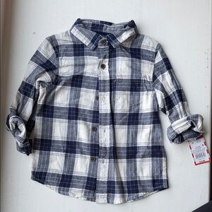 Boys size 4T Cat & Jack Navy and White Plaid Button-Down Shirt NWT